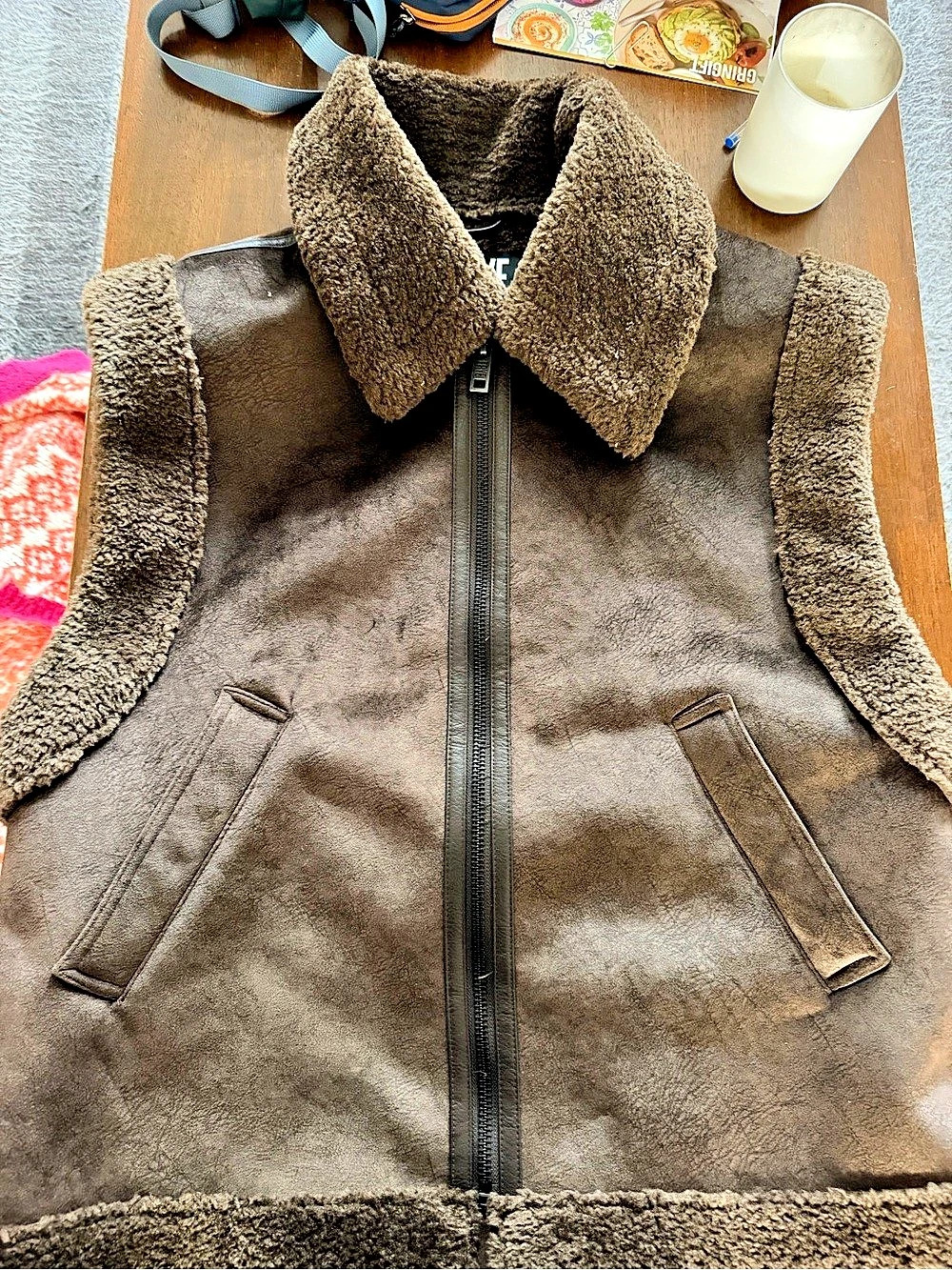 Frye Brown Sherpa Collar Vest Like New